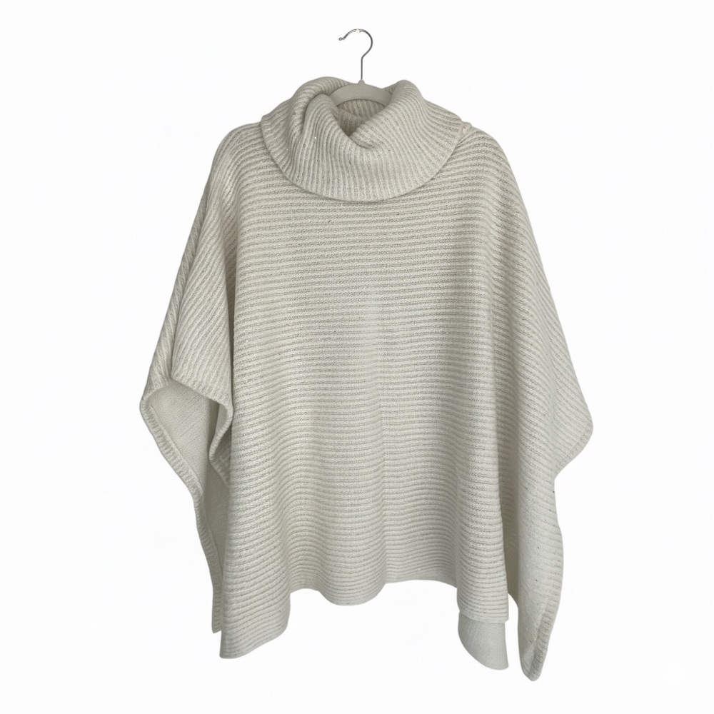 Cato Sequin Striped Cowl Neck Poncho Sweater - One Size